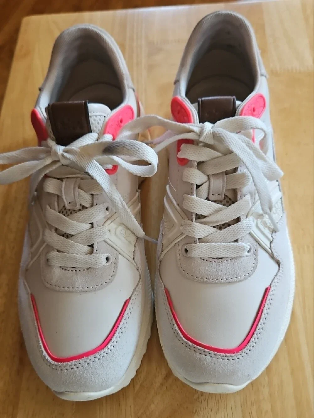 Coach C143 Women's White Sneaker with Pink Accents and Suede Trim